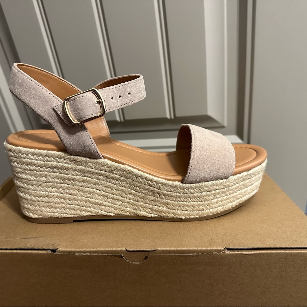 J. Crew Cream Wedge Espadrilles with Adjustable Ankle Strap